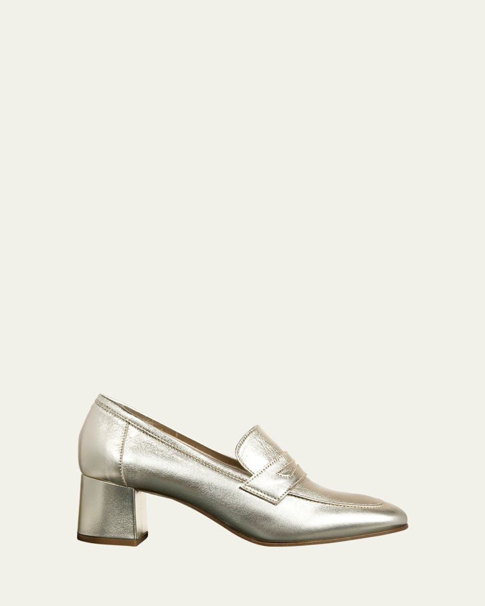 Essenziale Metallic Leather Block-Heel Loafers